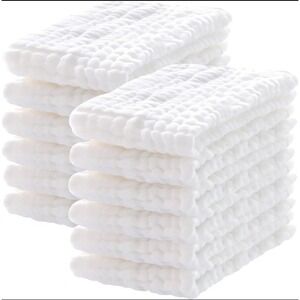 12 Pack Muslin Burp Cloths 100% Cotton 20"x10" Extra Soft Absorbent Baby Burping